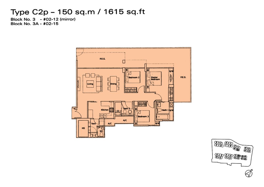 Kovan Residences floor plan Type C2p, 1615 sqft, Hougang, Singapore