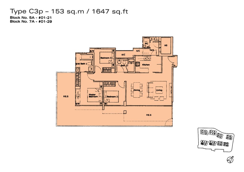 Kovan Residences floor plan Type C3p, 1647 sqft, Hougang, Singapore