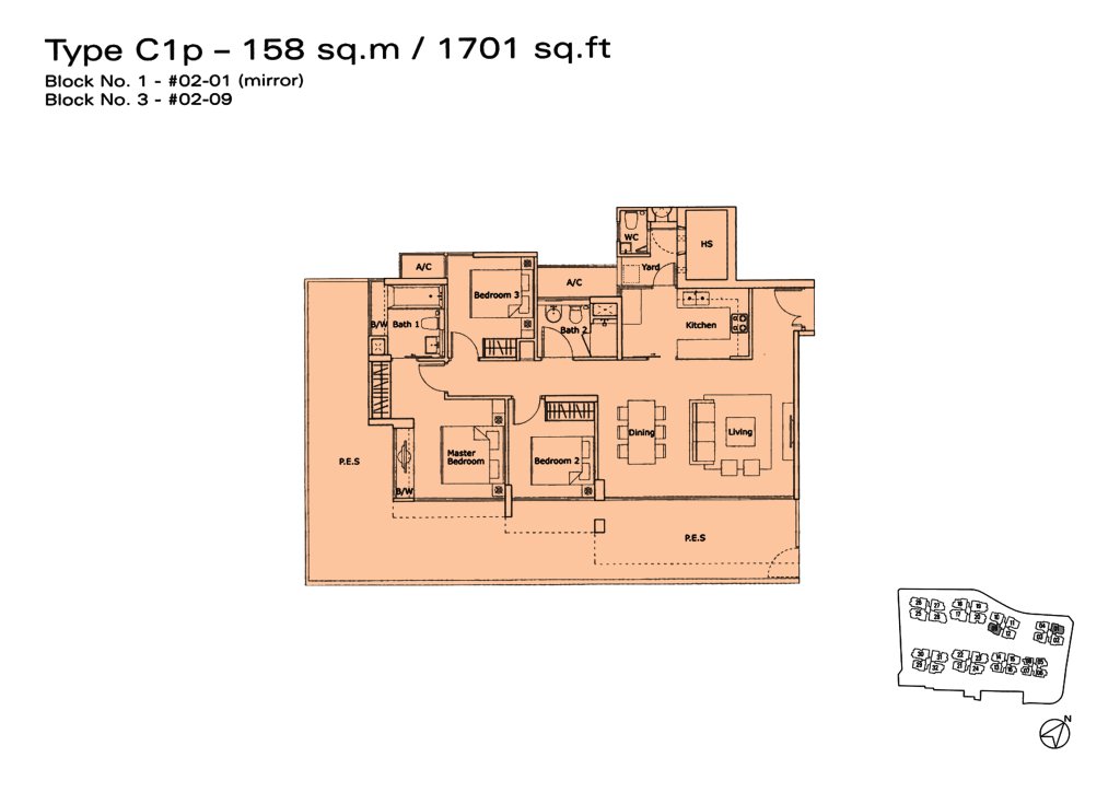 Kovan Residences floor plan Type C1p, 1701 sqft, Hougang, Singapore