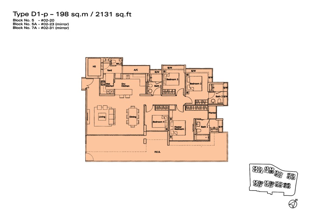 Kovan Residences floor plan Type D1-p, 2131 sqft, Hougang, Singapore