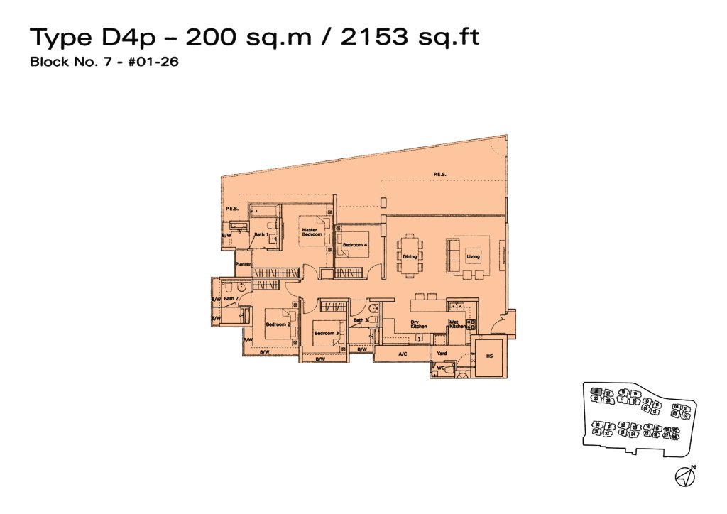 Kovan Residences floor plan Type D4p, 2153 sqft, Hougang, Singapore