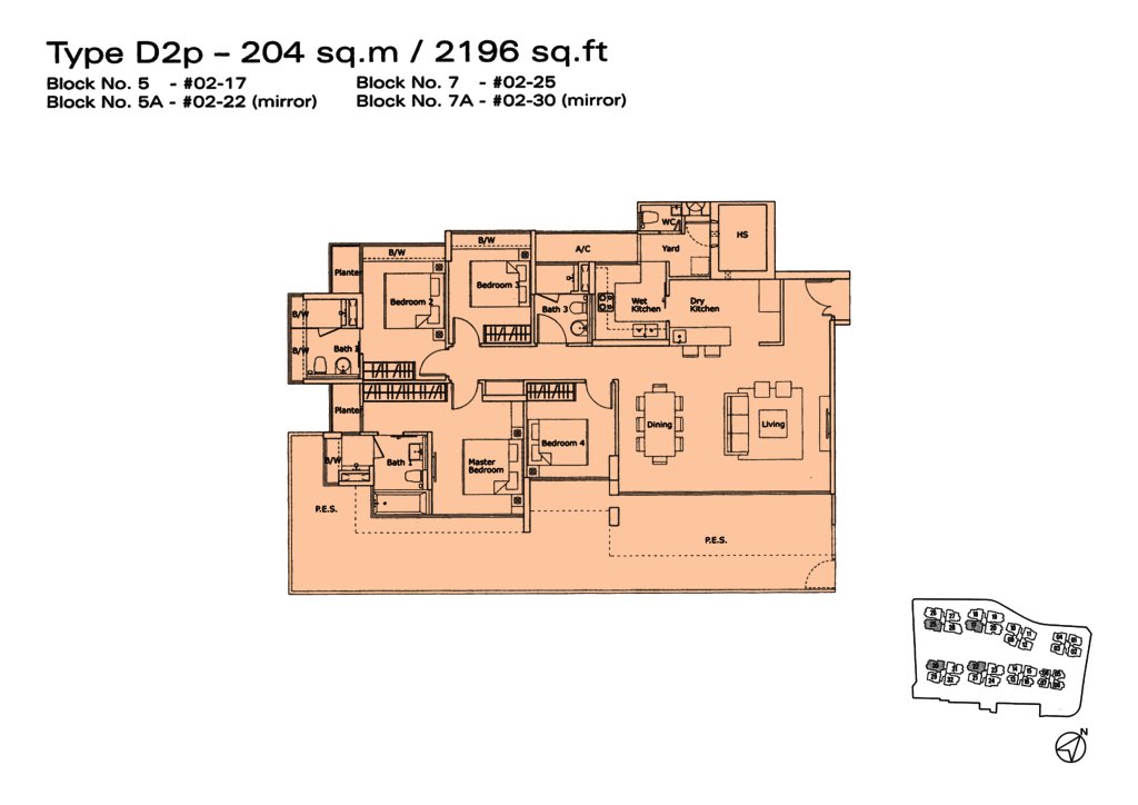Kovan Residences floor plan Type D2p, 2196 sqft, Hougang, Singapore