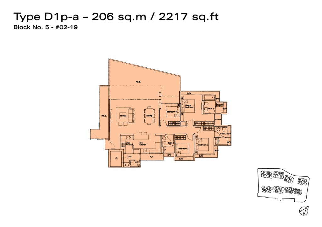 Kovan Residences floor plan Type D1p-a, 2217 sqft, Hougang, Singapore