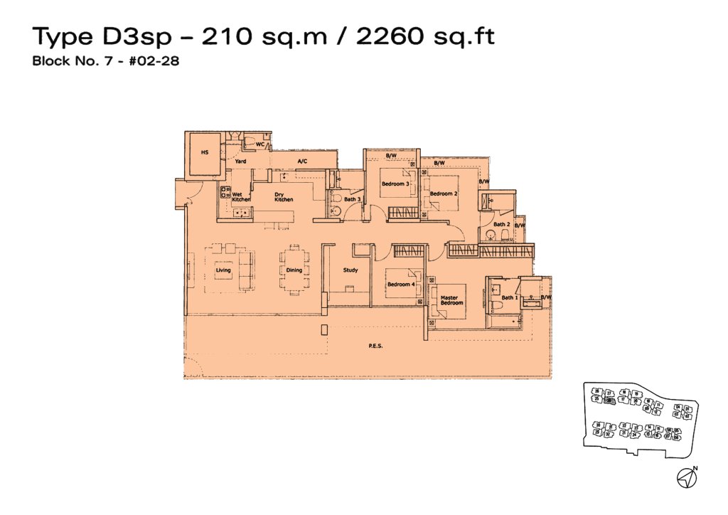 Kovan Residences floor plan Type D3sp, 2260 sqft, Hougang, Singapore