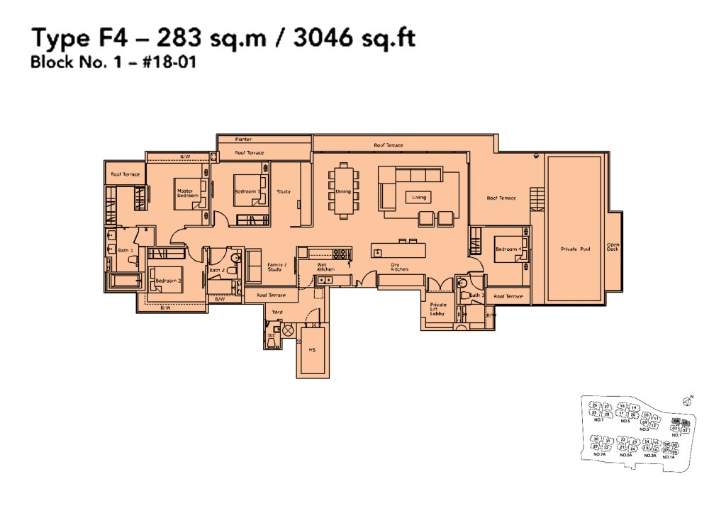Kovan Residences floor plan Type F4, 3046 sqft, Hougang, Singapore