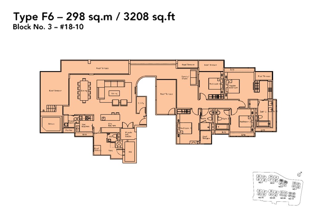 Kovan Residences floor plan Type F6, 3208 sqft, Hougang, Singapore