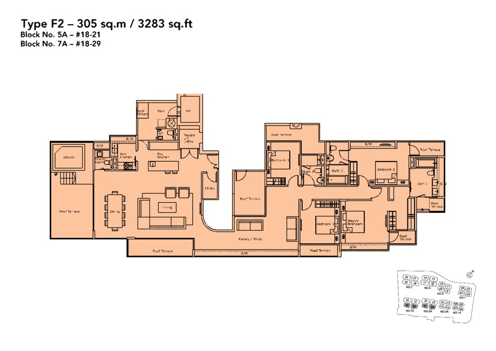 Kovan Residences floor plan Type F2, 3283 sqft, Hougang, Singapore