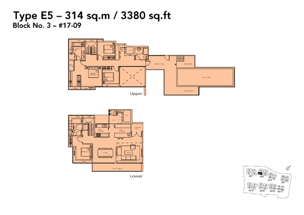 Kovan Residences floor plan Type E5, 3380 sqft, Hougang, Singapore