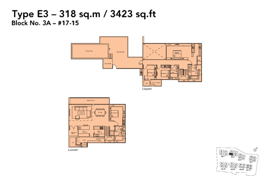 Kovan Residences floor plan Type E3, 3423 sqft, Hougang, Singapore