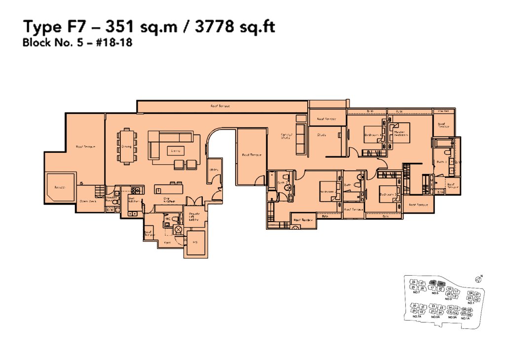 Kovan Residences floor plan Type F7, 3778 sqft, Hougang, Singapore