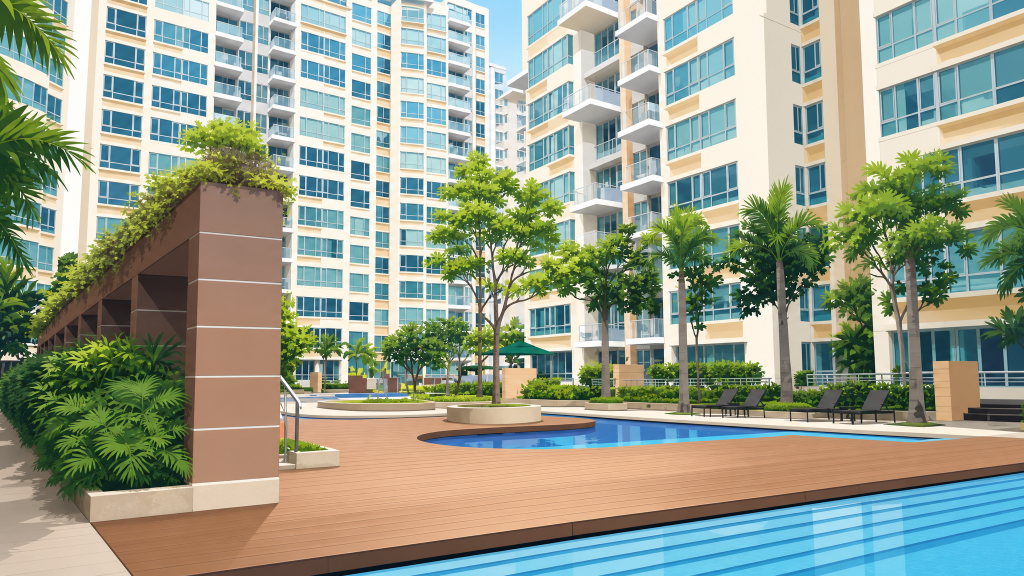 Kovan Residences swimming pool and timber deck