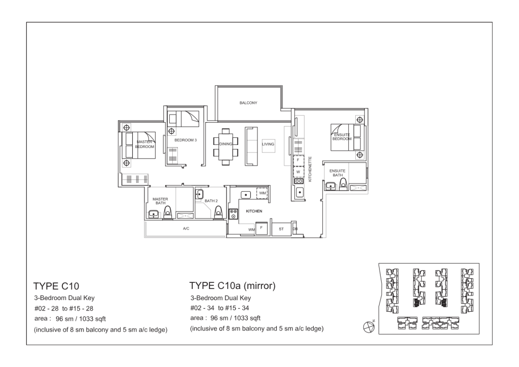 La Fiesta floor plan Type C10, 1033 sqft, Sengkang, Singapore