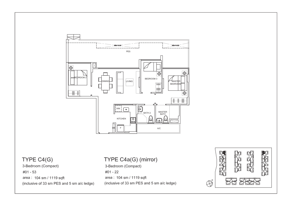 La Fiesta floor plan Type C4G, 1119 sqft, Sengkang, Singapore