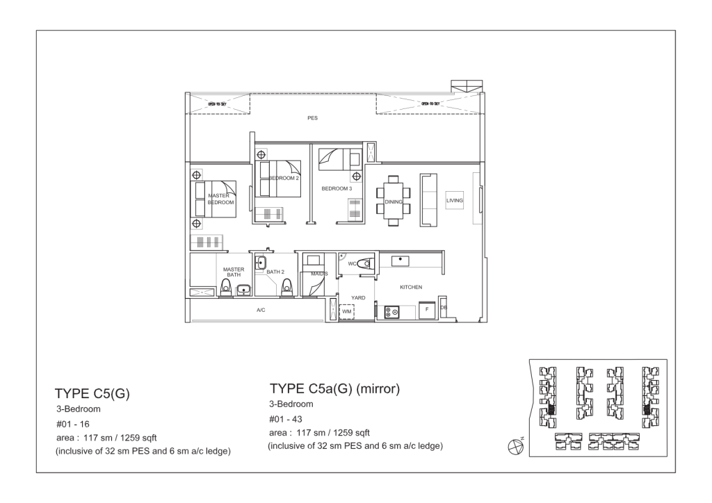 La Fiesta floor plan Type C5G, 1259 sqft, Sengkang, Singapore