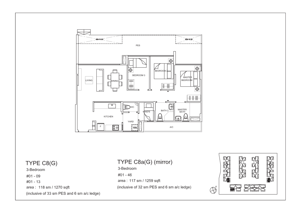 La Fiesta floor plan Type C8G, 1270 sqft, Sengkang, Singapore