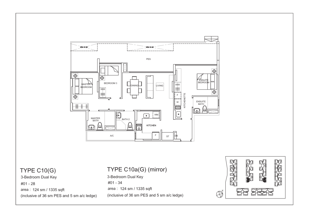 La Fiesta floor plan Type C10G, 1335 sqft, Sengkang, Singapore