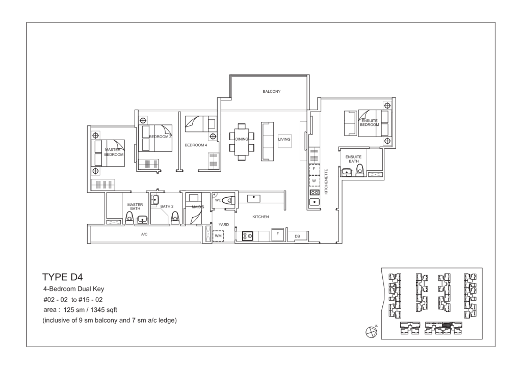 La Fiesta floor plan Type D4, 1345 sqft, Sengkang, Singapore