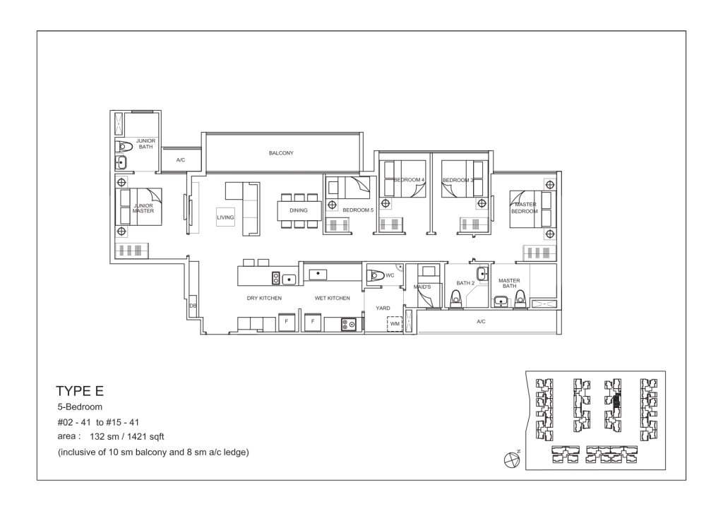 La Fiesta floor plan Type E, 1421 sqft, Sengkang, Singapore