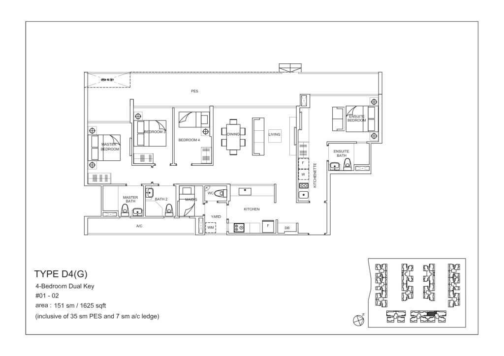 La Fiesta floor plan Type D4G, 1625 sqft, Sengkang, Singapore
