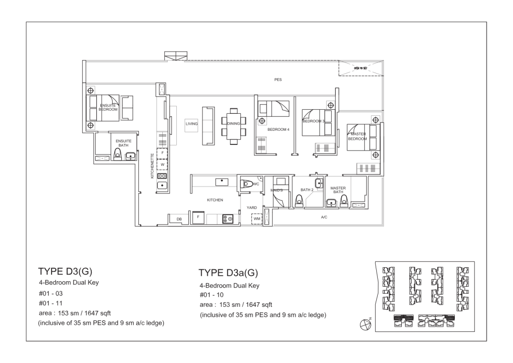La Fiesta floor plan Type D3G, 1647 sqft, Sengkang, Singapore