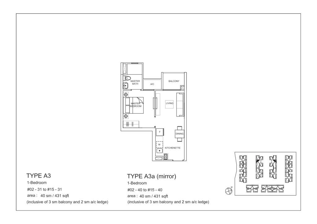 La Fiesta floor plan Type A3, 431 sqft, Sengkang, Singapore