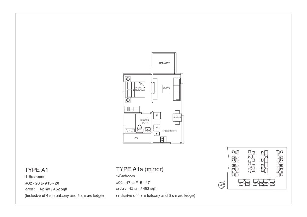 La Fiesta floor plan Type A1, 452 sqft, Sengkang, Singapore