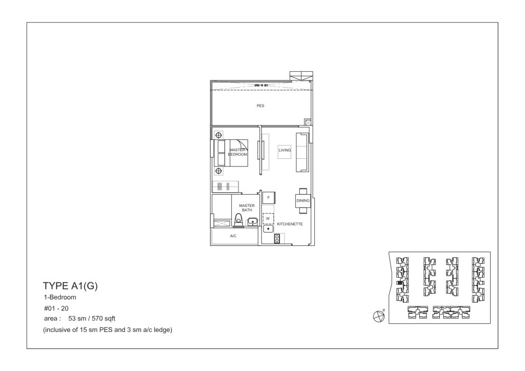 La Fiesta floor plan Type A1G, 570 sqft, Sengkang, Singapore