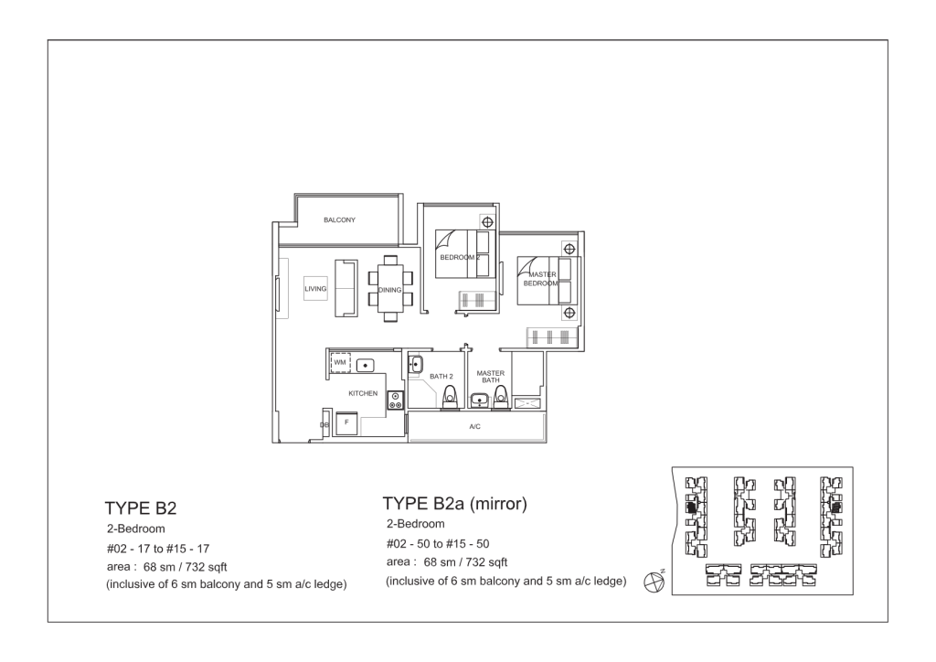 La Fiesta floor plan Type B2, 732 sqft, Sengkang, Singapore