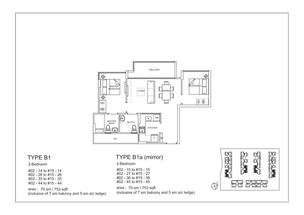 La Fiesta floor plan Type B1, 753 sqft, Sengkang, Singapore