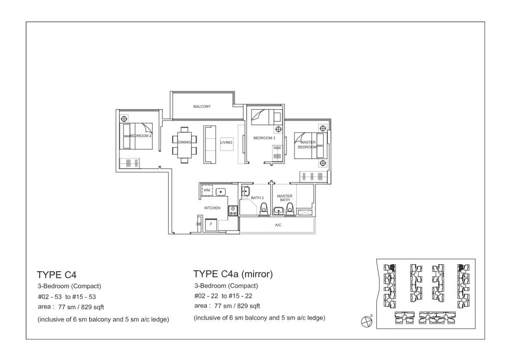 La Fiesta floor plan Type C4, 829 sqft, Sengkang, Singapore