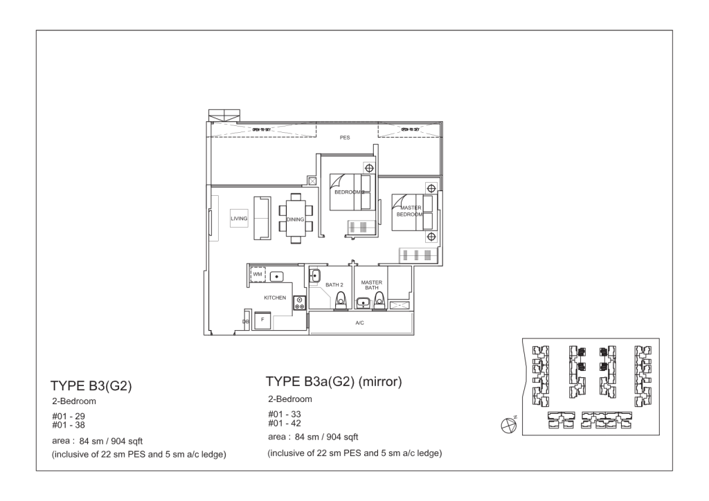 La Fiesta floor plan Type B3G2, 904 sqft, Sengkang, Singapore
