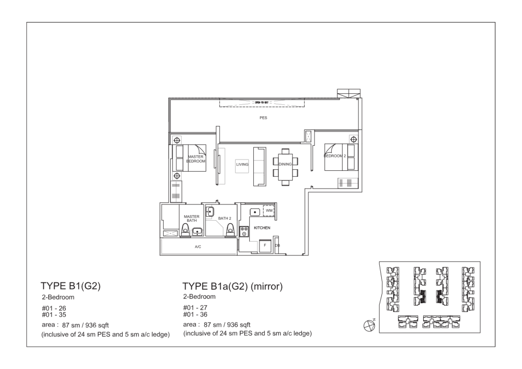 La Fiesta floor plan Type B1G2, 936 sqft, Sengkang, Singapore
