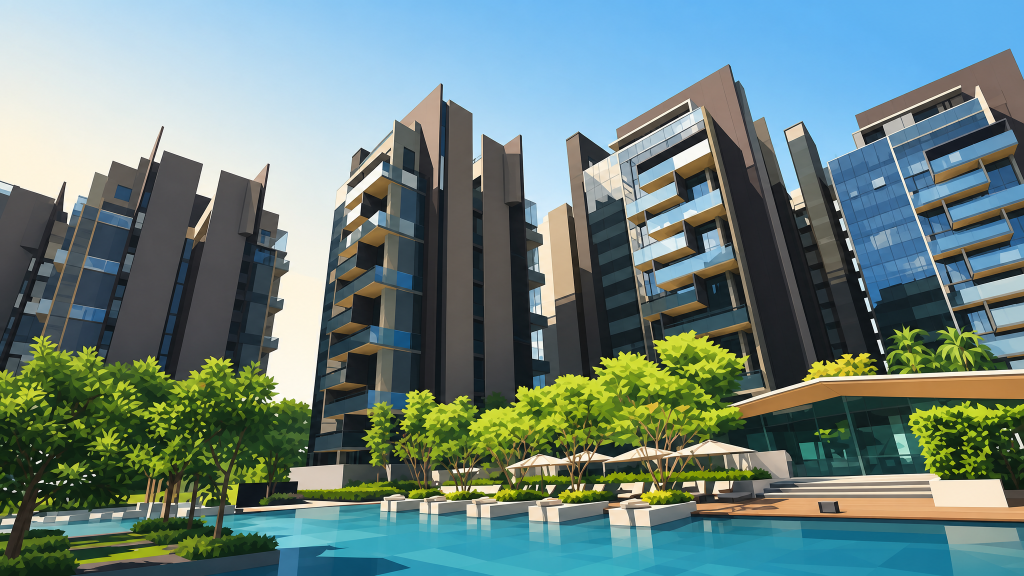 Leedon Residence the angular blocks around the pool deck