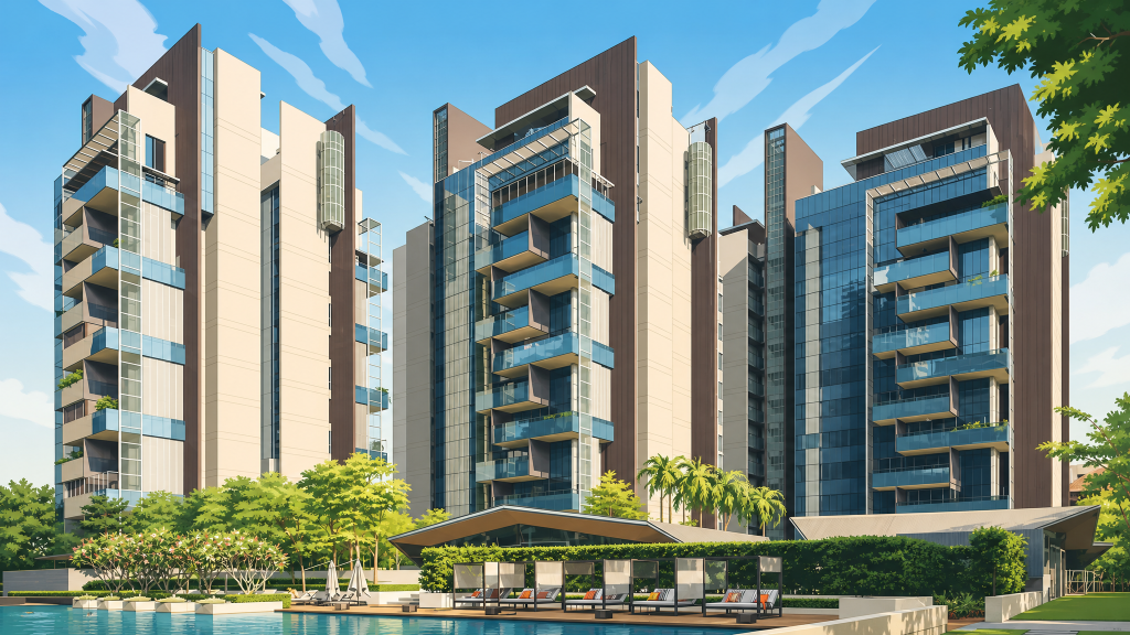 Leedon Residence the blocks along the pool