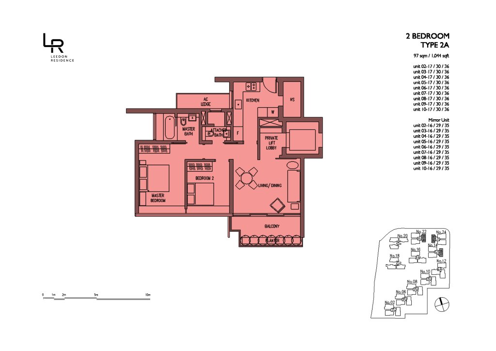 Leedon Residence floor plan 1,044 sqft Type 2A