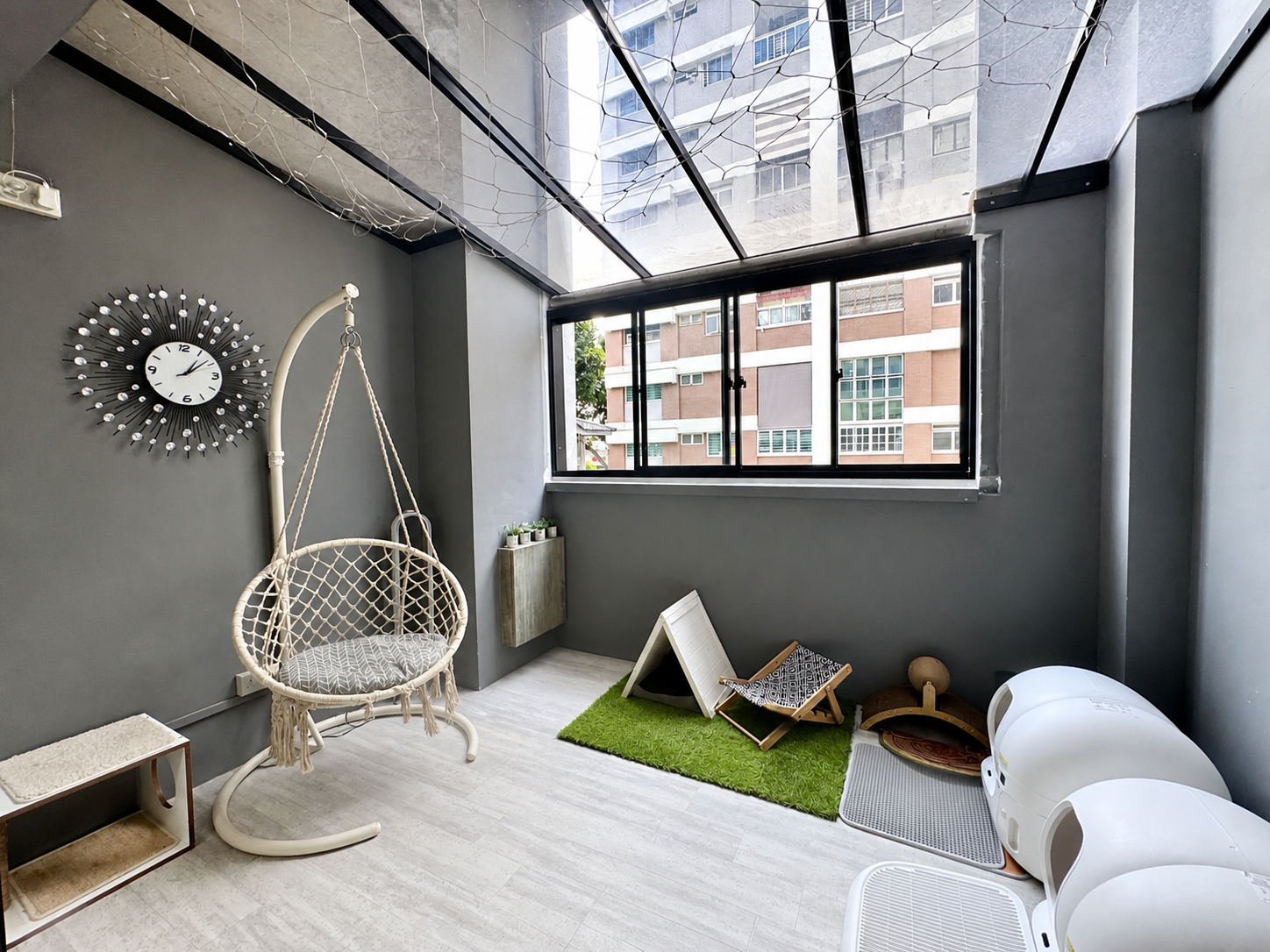 Covered balcony pet corner with swing chair at 894 Tampines Street 81 Executive Maisonette
