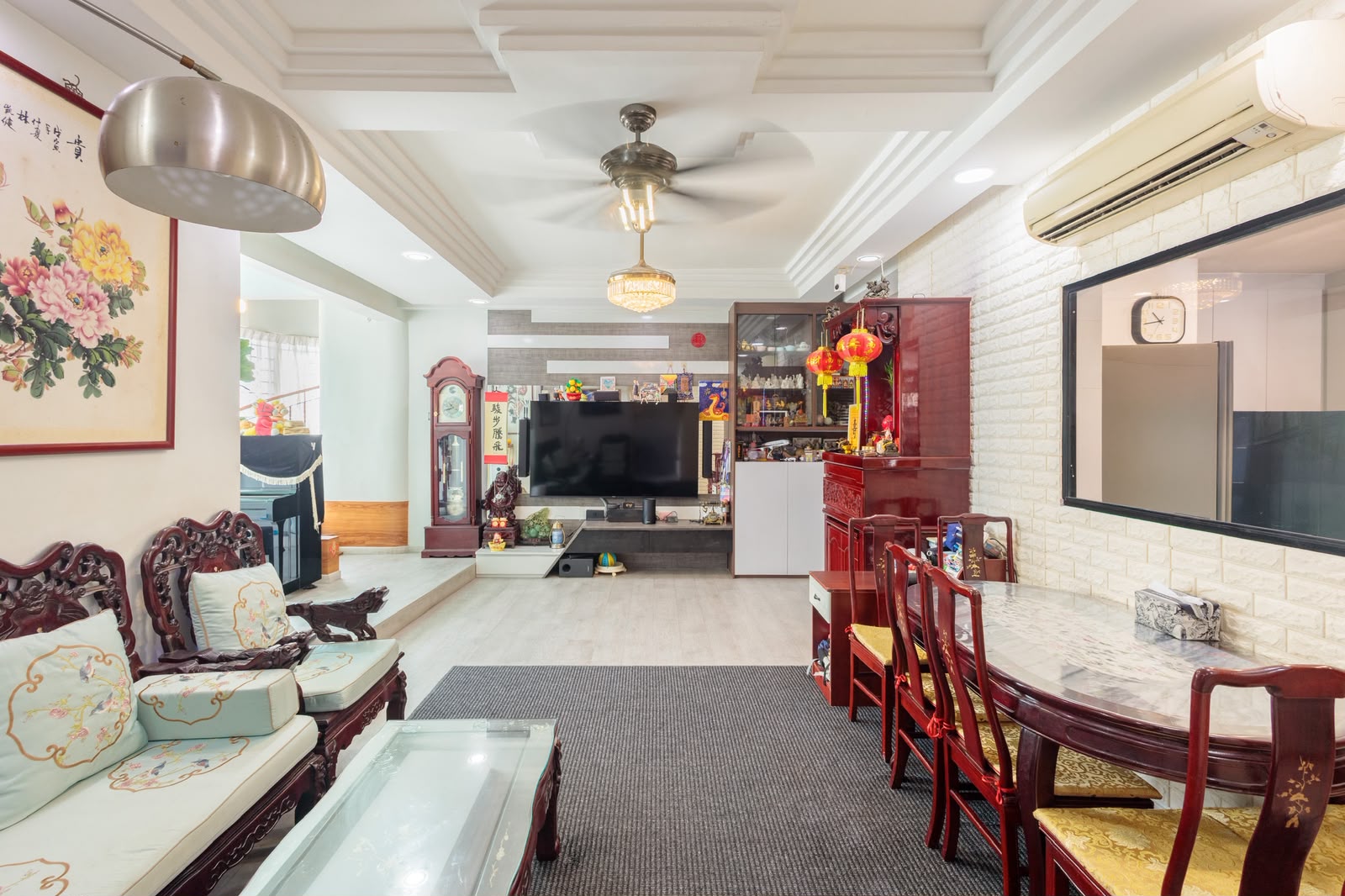 Northvale double-level living and dining area with high ceiling and natural light