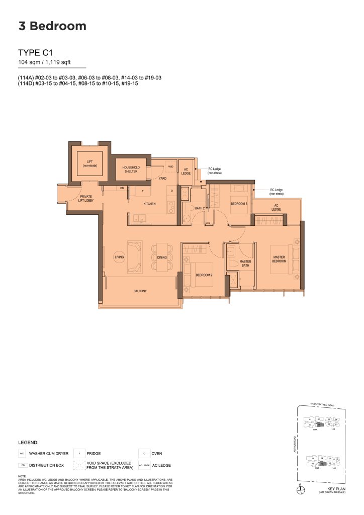 LIV @ MB floor plan Type C1, 1119 sqft, Marine Parade, Singapore