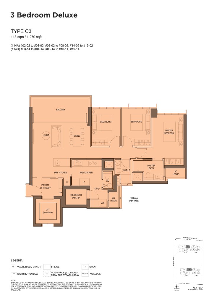 LIV @ MB floor plan Type C3, 1270 sqft, Marine Parade, Singapore