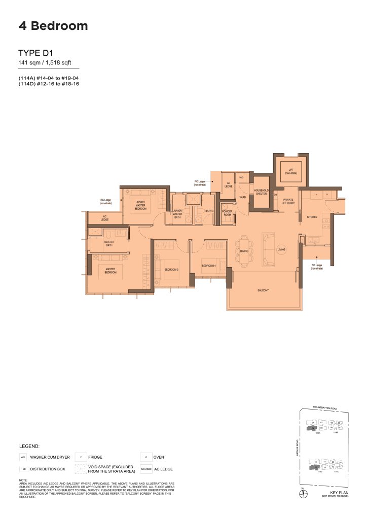 LIV @ MB floor plan Type D1, 1518 sqft, Marine Parade, Singapore