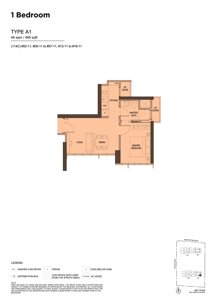 LIV @ MB floor plan Type A1, 495 sqft, Marine Parade, Singapore