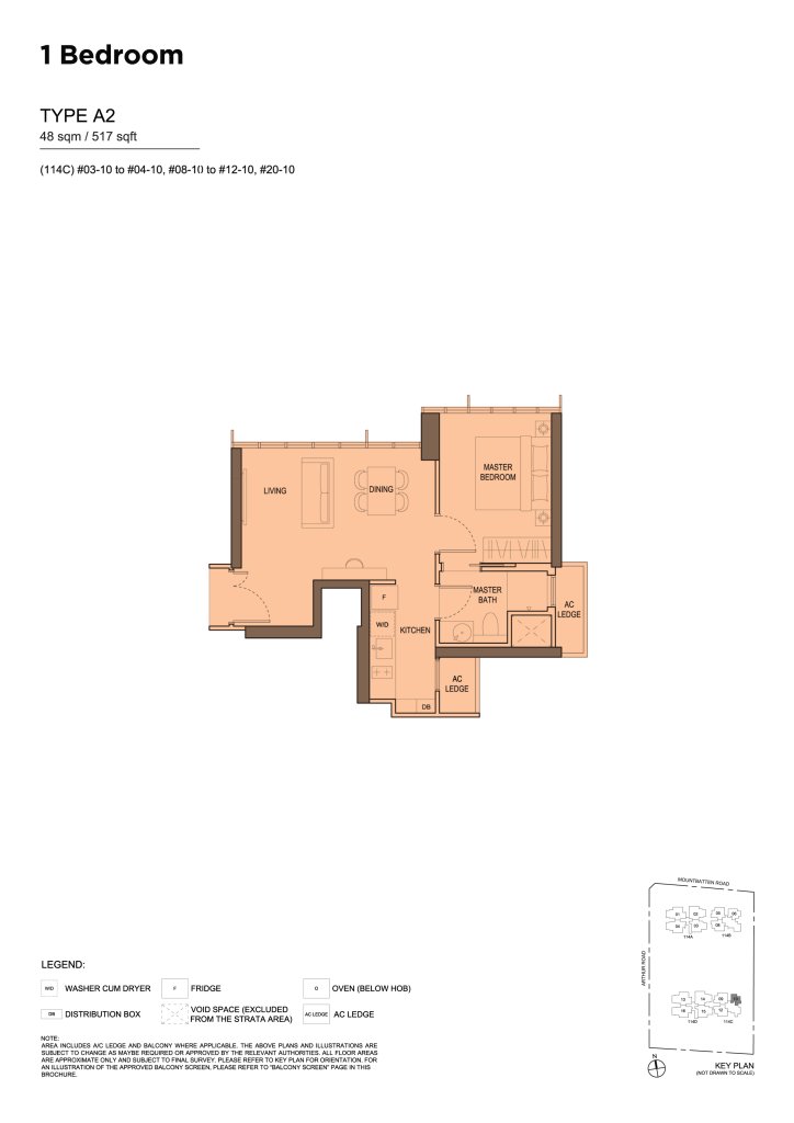 LIV @ MB floor plan Type A2, 517 sqft, Marine Parade, Singapore