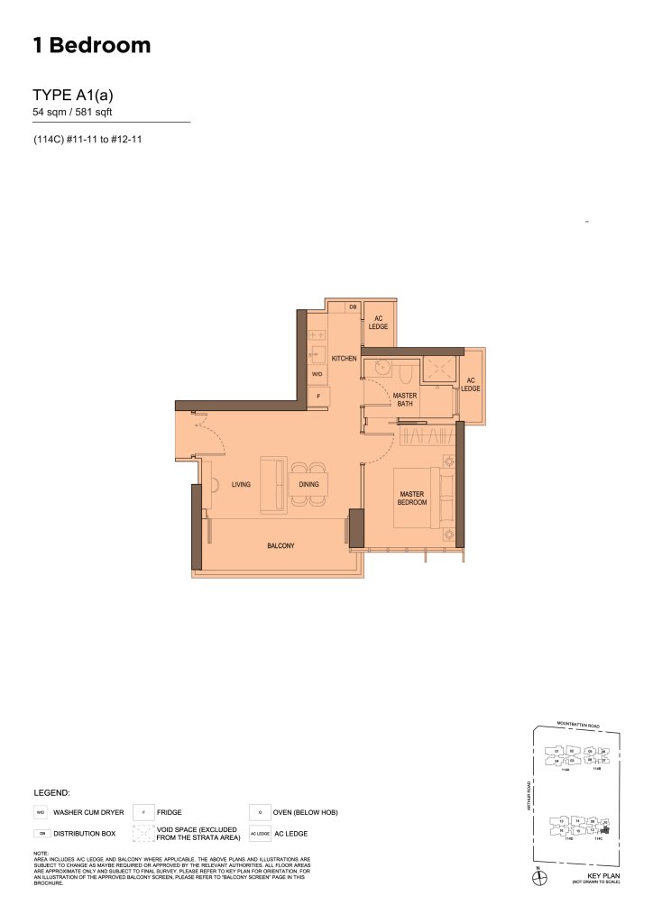 LIV @ MB floor plan Type A1a, 581 sqft, Marine Parade, Singapore