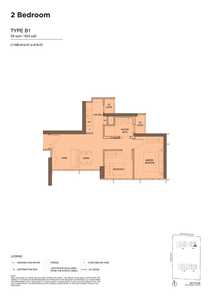 LIV @ MB floor plan Type B1, 624 sqft, Marine Parade, Singapore
