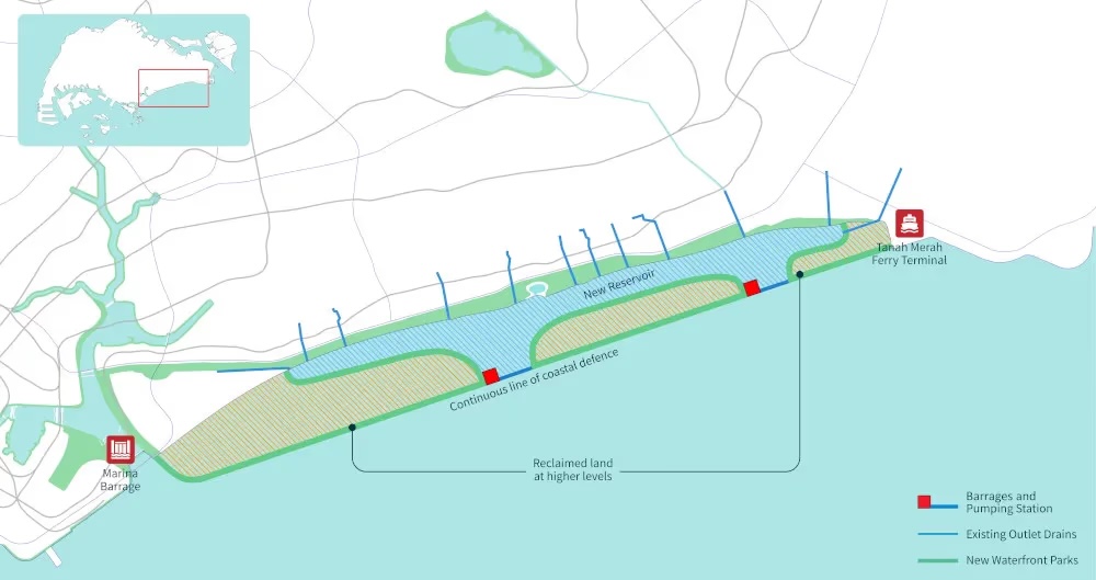 Long Island Singapore plan: reclaimed land, a new reservoir and coastal defence from Marina Barrage to Tanah Merah