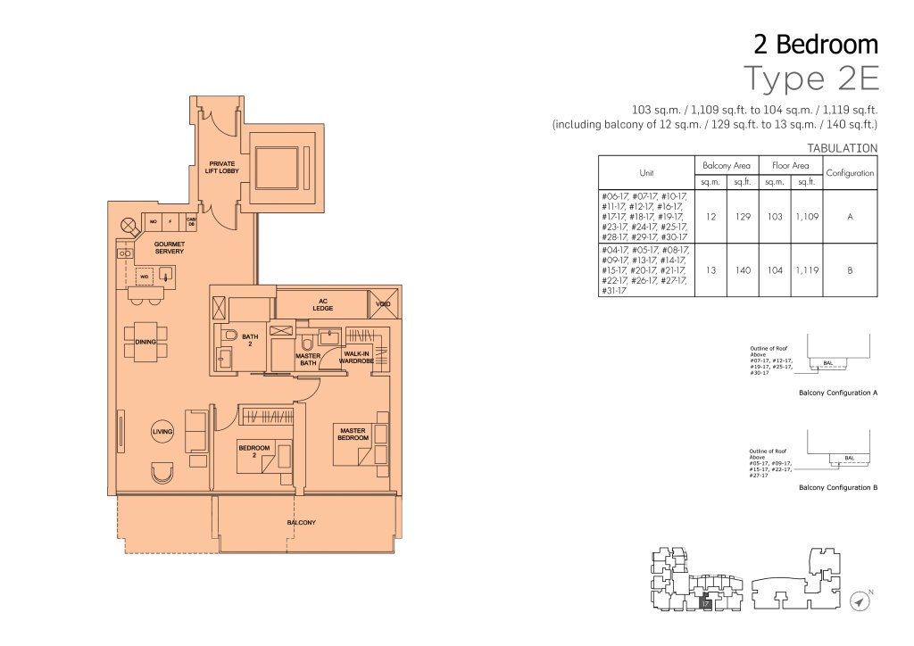Marina One Residences floor plan 1,109 sqft Type 2E
