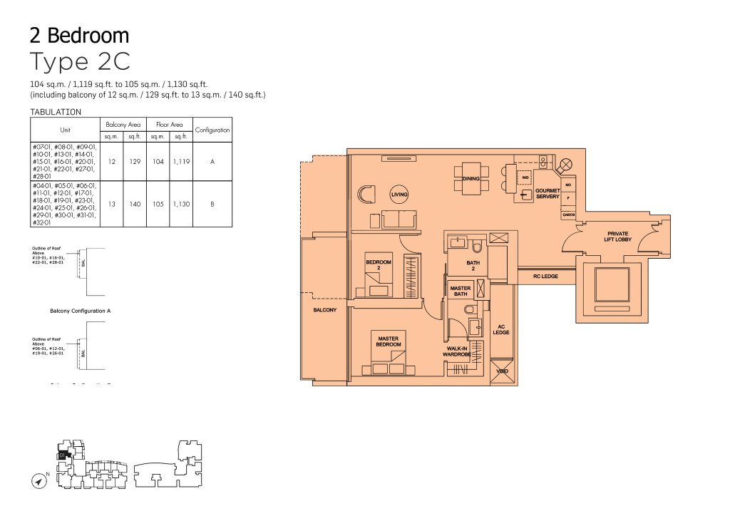 Marina One Residences floor plan 1,119 sqft Type 2C