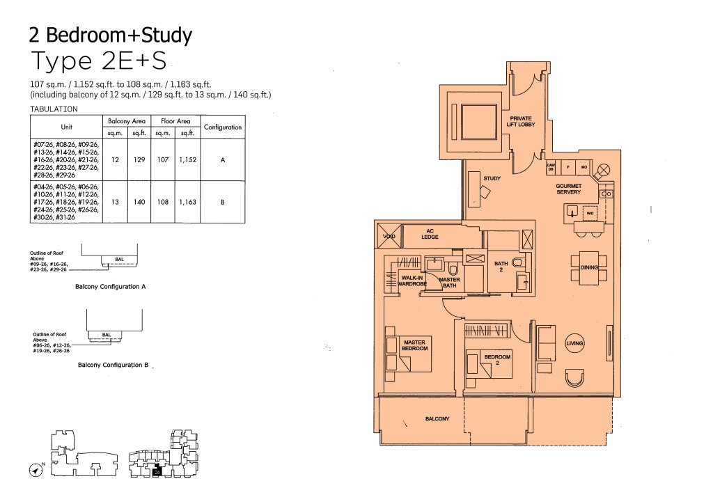 Marina One Residences floor plan 1,152 sqft Type 2E+S