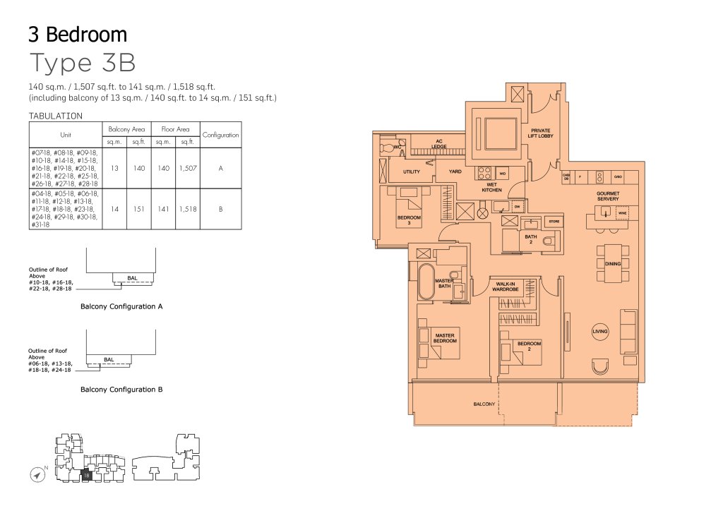 Marina One Residences floor plan 1,507 sqft Type 3B