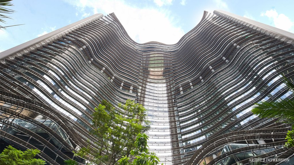 Marina One Residences the sculpted facade rising above the Green Heart